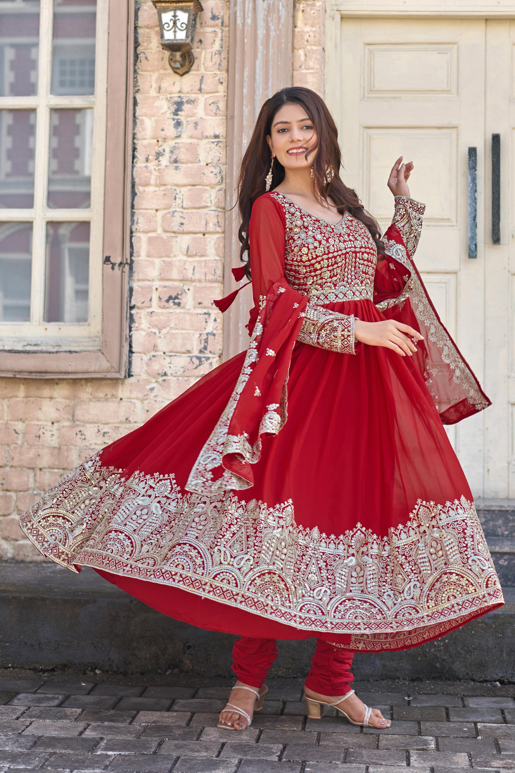 Party Wear Faux Georgette Anarkali Gown Set
