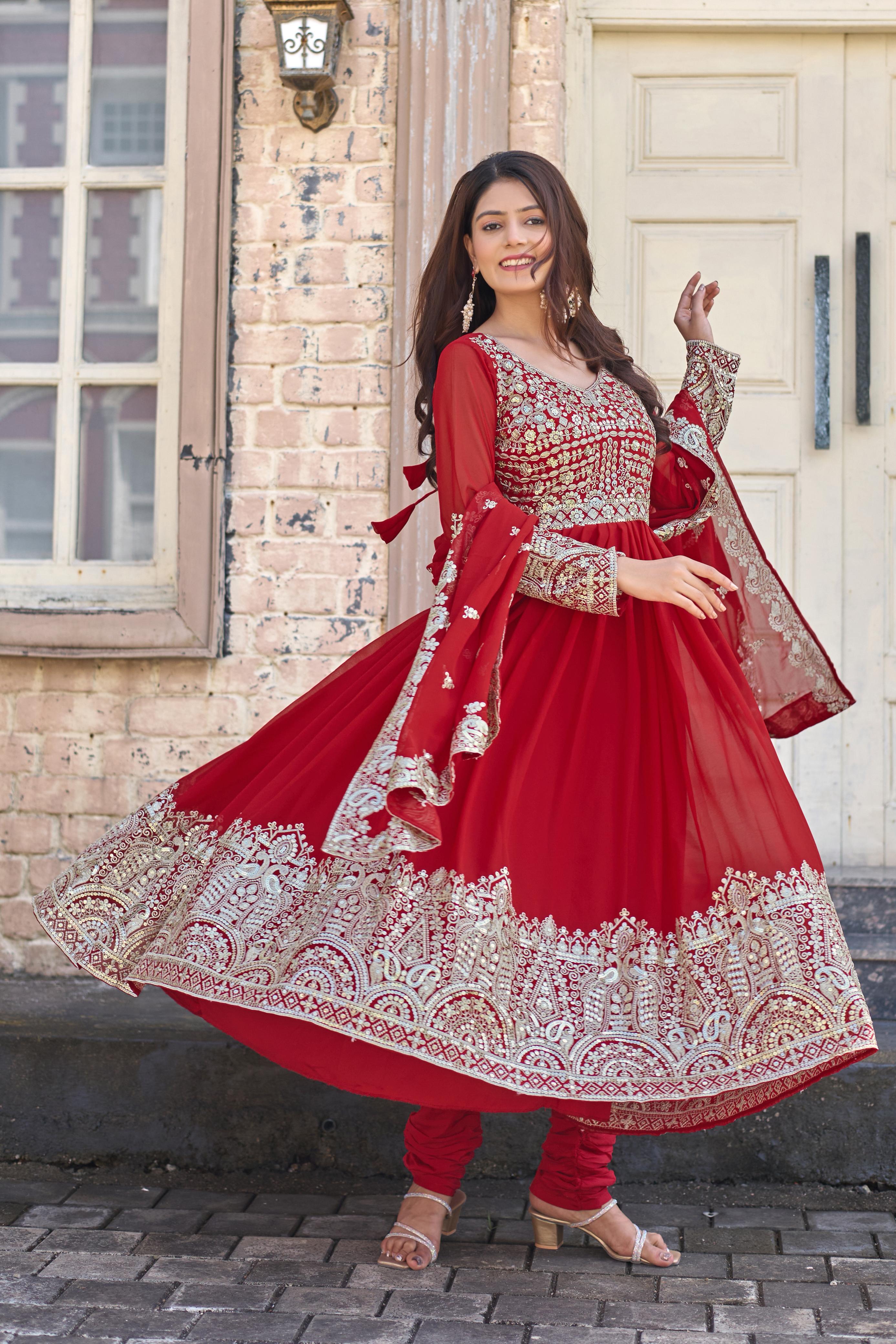 Party Wear Faux Georgette Anarkali Gown Set